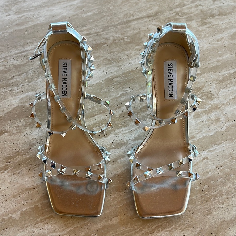 Steve Madden studded silver heels - never worn/brand new